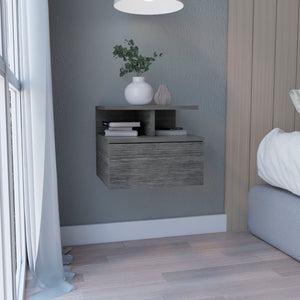English Elm Floating Nightstand Wall-Mounted Bedside Shelf with Drawer and Spacious Top Surface for Small Rooms Oak 18.1 L x 17.3 W x 3.9 H B097P167442