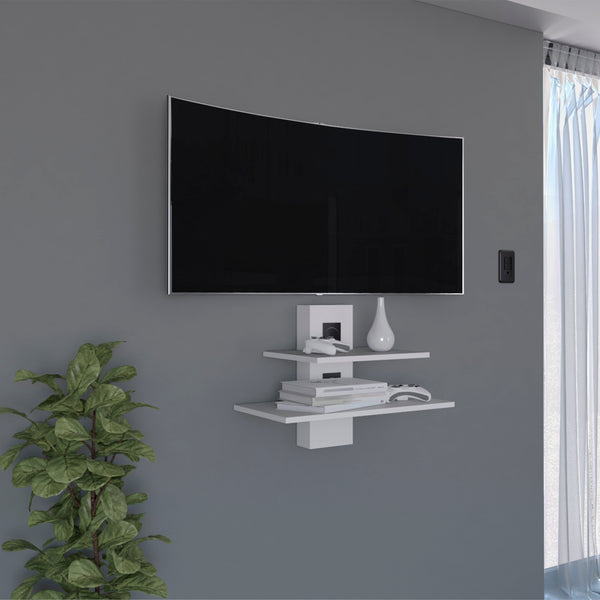 English Elm Havre Dual Floating Shelf Unit with Cable Management, White Pine Finish, Space-Saving Wall Storage B097P167465