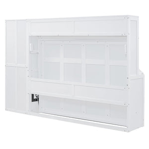English Elm Queen Murphy Wall Bed with Integrated Wardrobe and Drawers for Studio or Guest Room White LP000793AAK-1