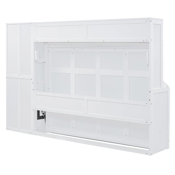 English Elm Queen Murphy Wall Bed with Integrated Wardrobe and Drawers for Studio or Guest Room White LP000793AAK-1