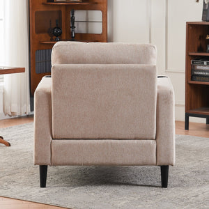 English Elm Beige Tufted Upholstered Armchair with Storage Ottoman, Cup Holders & Side Pocket for Living Space W1901P149127