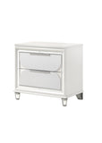 Contemporary Nightstand End Table with 2 Drawers, White Cream Finish - Bedroom Wooden Furniture