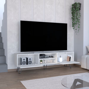 English Elm Waco TV Rack with Hairpin Legs and Cable Management, Spacious Top for 55" TVs, Two Drawers White 75.5 L x 18.8 W x 4.7 H B097P167462