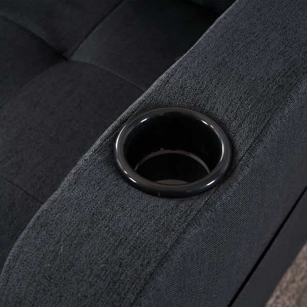 English Elm Dark Gray Tufted Upholstered Armchair with Storage Ottoman, Cup Holders, Side Pocket & Metal Frame W1901P149126