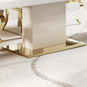 English Elm Mdf Contemporary Dining Table with Gold Stainless Steel Base Seats Six in Style W1311S00179