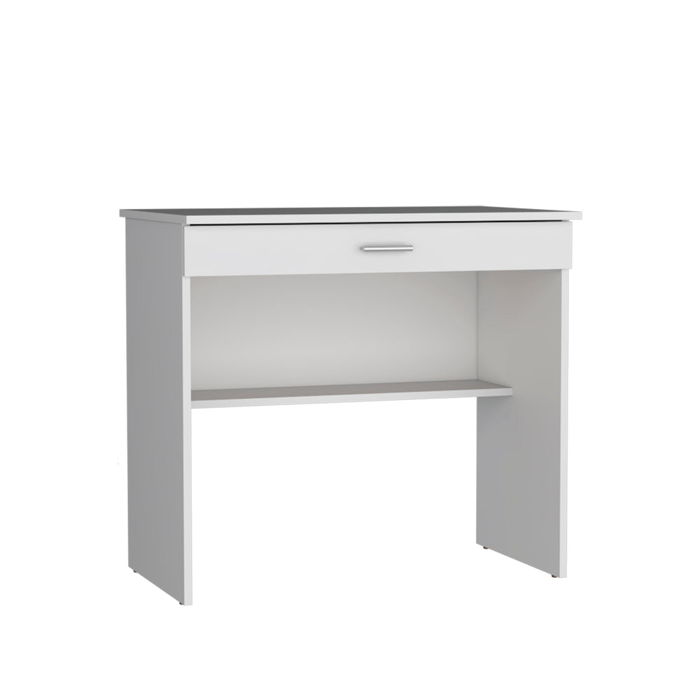 English Elm Montana Storage Desk with Spacious 31.5"W Work Surface, Drawer and Lower Shelf for Home Office White 35.4 L x 23.6 W x 3.1 H B097P167467