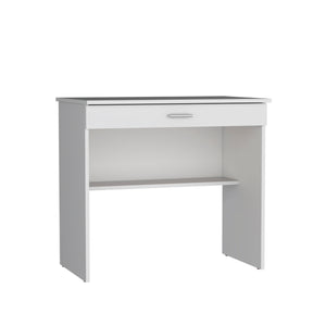 English Elm Montana Storage Desk with Spacious 31.5"W Work Surface, Drawer and Lower Shelf for Home Office White 35.4 L x 23.6 W x 3.1 H B097P167467