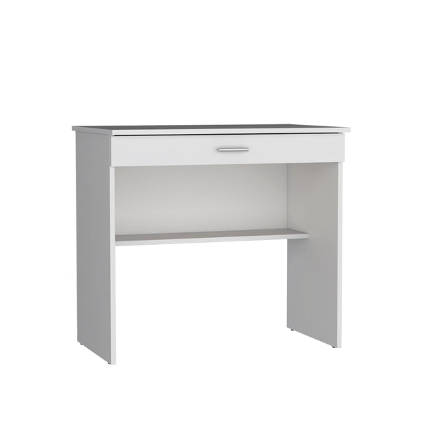 English Elm Montana Storage Desk with Spacious 31.5"W Work Surface, Drawer and Lower Shelf for Home Office White 35.4 L x 23.6 W x 3.1 H B097P167467