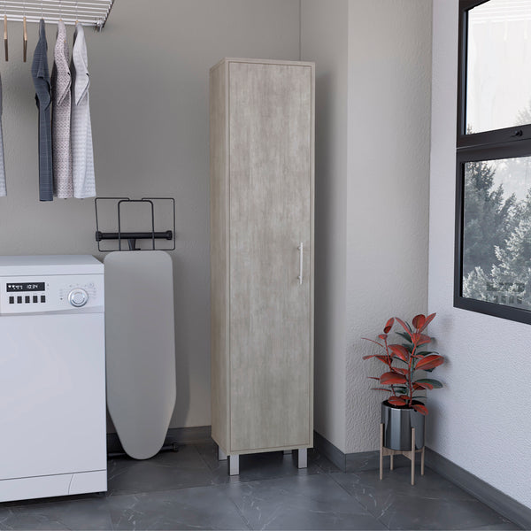 English Elm 70.8H" Tall Narrow Storage Cabinet with 5 Shelves, 3 Broom Hangers, Metal Legs for Entryway Gray 69.6 L x 20 W x 3.5 H B097P167439