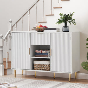 Hearth and Haven Storage Cabinet Wave Pattern 2 Door with Drawers Buffets & Sideboards For Living Room, Dining Room, Bedroom , Hall, 47.2''W X 15.8''D X 33.5''H. W1162P152978