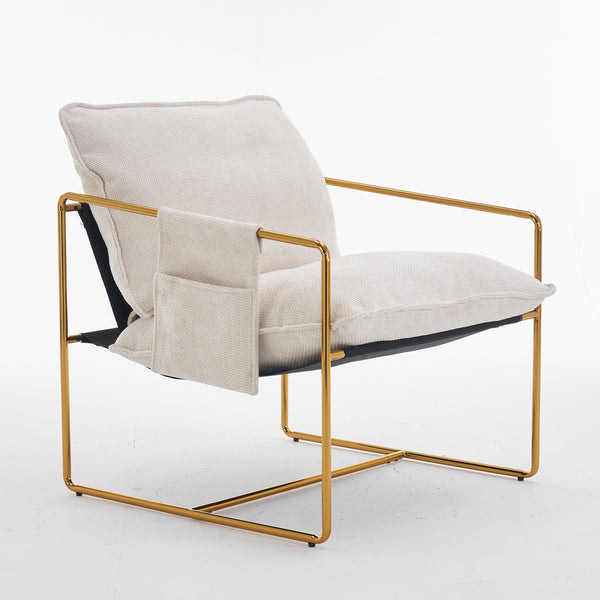 English Elm 2 Upholstered Hanging Armchair with Gold-Plated Frame, Crushed Foam Comfort, Sturdy 350 lb Support Beige W1901P147316