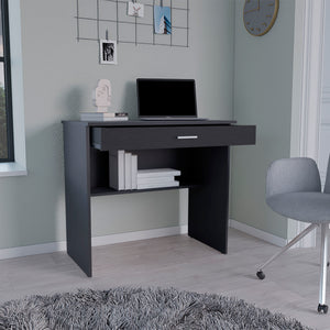 English Elm Montana Storage Desk with Spacious 31.5"W Work Surface, Drawer and Lower Shelf for Home Office Black 35 L x 23.6 W x 31.4 H B097P167466
