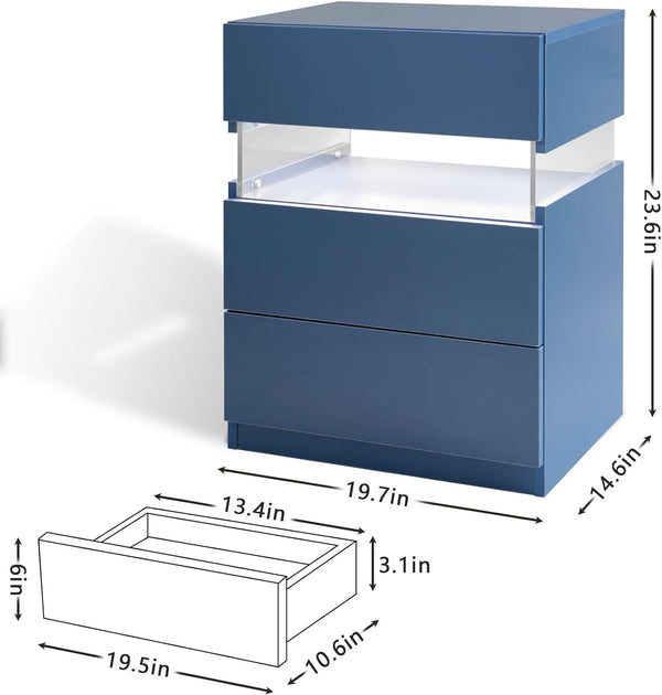 English Elm LED Nightstands Modern White 3-Drawer Bedside Table with LED Accent Lights Sturdy MDF Wood Design W2178P167863