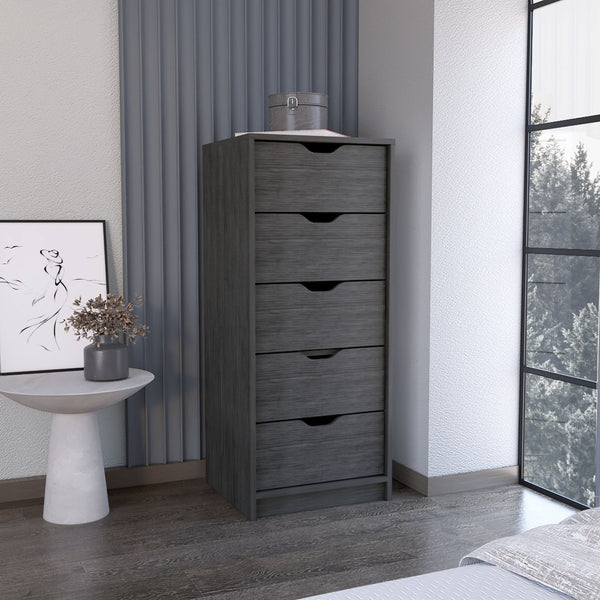 English Elm Dresser Slim 42" 5-Drawer Narrow Chest with Smooth Pull-Out Drawers for Compact Bedroom Storage Oak 45.2 L x 20 W x 5.1 H B097P167438