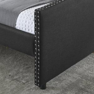 English Elm Queen Upholstered Tufted Daybed Sofa with Storage Drawers and Nailhead Arm Detail Black W1413S00194