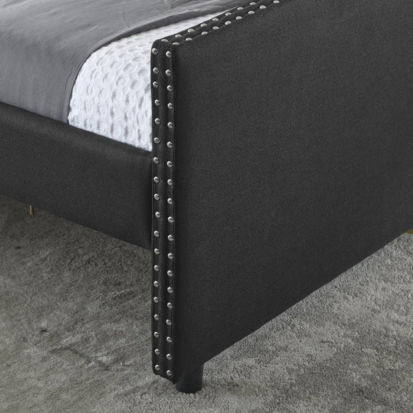 English Elm Queen Upholstered Tufted Daybed Sofa with Storage Drawers and Nailhead Arm Detail Black W1413S00194