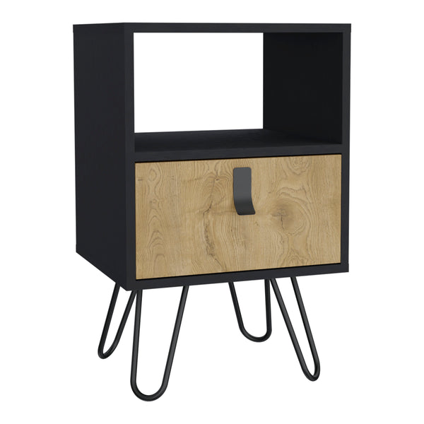 English Elm Nightstand with Hairpin Legs and Drawer, 24"H Black Macadamia, Compact Modern Storage Solution B097P167470