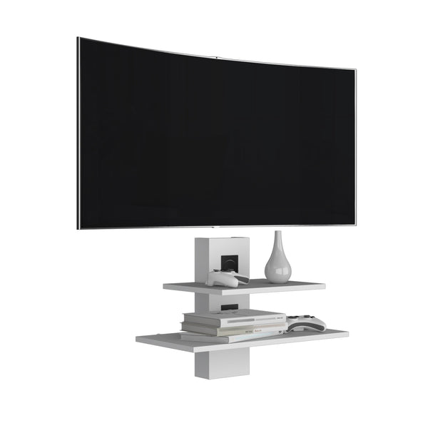 English Elm Havre Dual Floating Shelf Unit with Cable Management, White Pine Finish, Space-Saving Wall Storage B097P167465