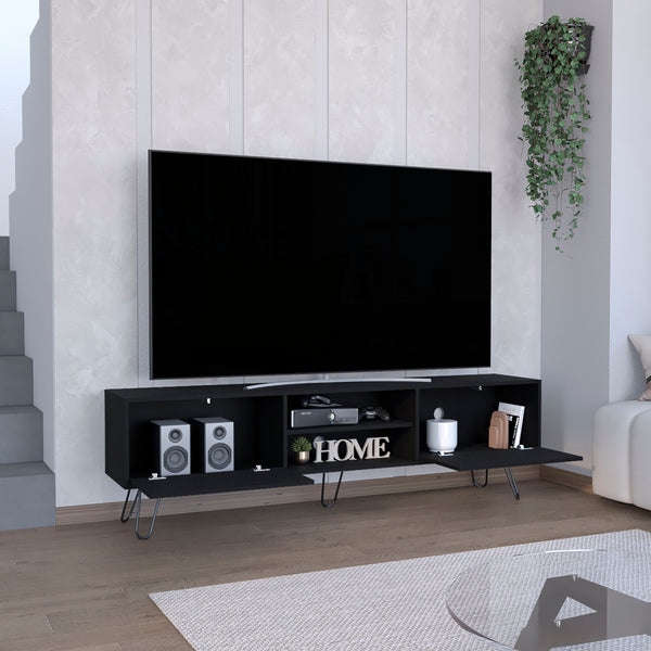 English Elm Waco TV Rack with Hairpin Legs and Cable Management, Spacious Top for 55" TVs, Two Drawers Black 75.1 L x 18.8 W x 4.7 H B097P167461