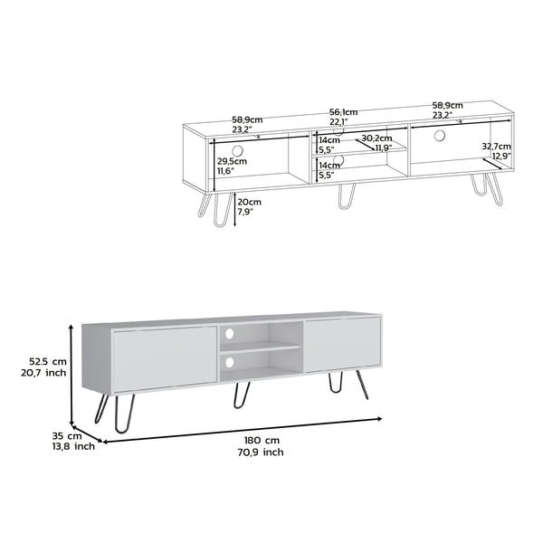English Elm Waco TV Rack with Hairpin Legs and Cable Management, Spacious Top for 55" TVs, Two Drawers White 75.5 L x 18.8 W x 4.7 H B097P167462