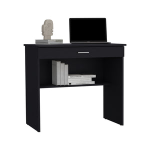 English Elm Montana Storage Desk with Spacious 31.5"W Work Surface, Drawer and Lower Shelf for Home Office Black 35 L x 23.6 W x 31.4 H B097P167466