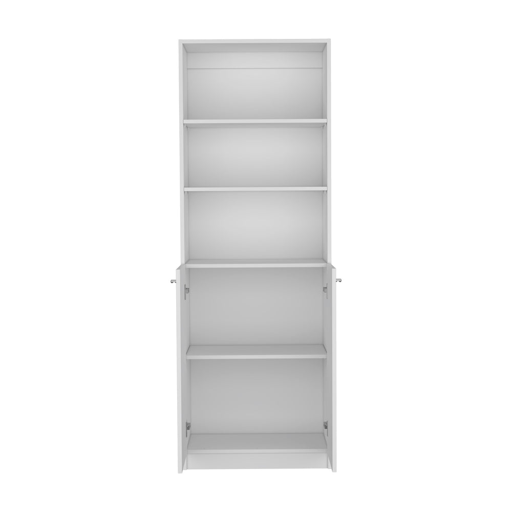 English Elm Vinton White 2-Door Bookcase with 3 Upper Open Shelves, Enclosed Lower Storage, Pine Finish B097P167424