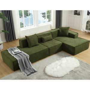 English Elm Modern L-Shaped Modular Sofa Set - Italian Minimalist Design, Free Installation, Green Terrycloth W2108S00022-GIGA