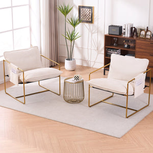English Elm 2 Upholstered Hanging Armchair with Gold-Plated Frame, Crushed Foam Comfort, Sturdy 350 lb Support Beige W1901P147316
