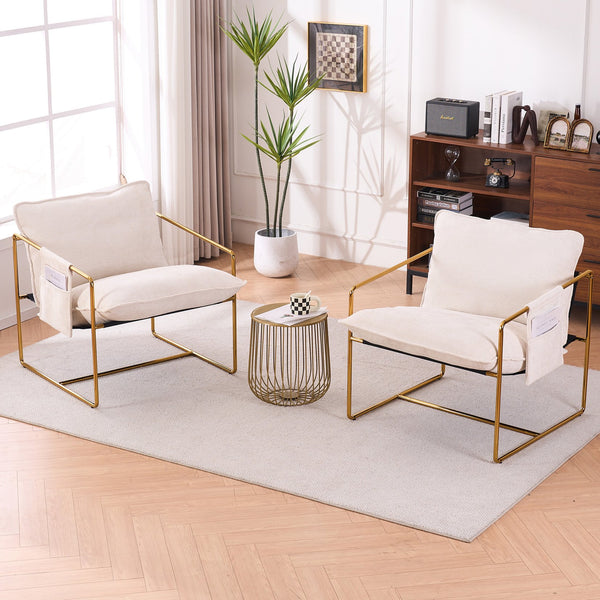 English Elm 2 Upholstered Hanging Armchair with Gold-Plated Frame, Crushed Foam Comfort, Sturdy 350 lb Support Beige W1901P147316