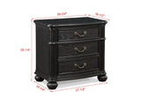 English Elm 1 Piece Traditional Vintage Antique Drawer Pull 3-Drawer Nightstand Black Gray Dark Finish Bedroom Wooden Furniture