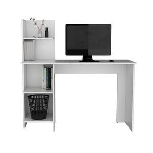 English Elm Writing Desk with Four Shelves in White Pine – 47" Wide Compact Modern Workstation for Monitors and Laptops B097P167448