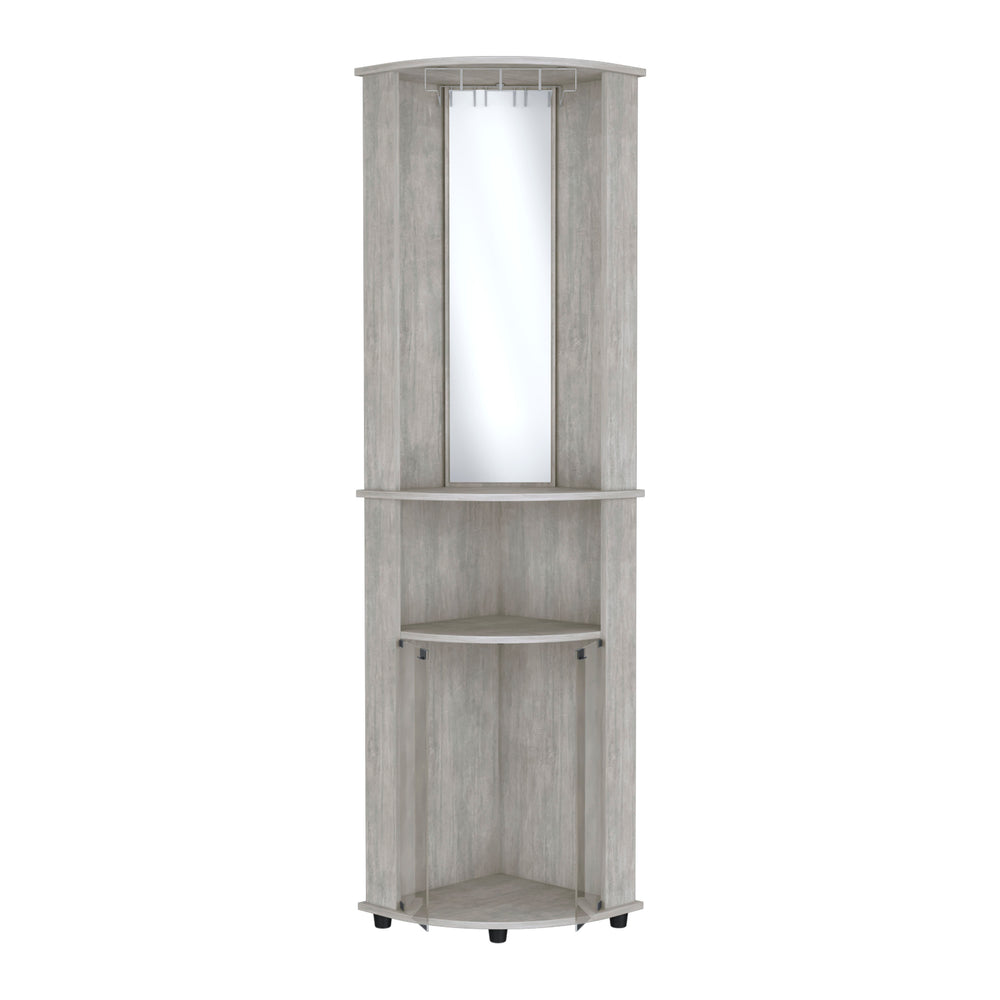 English Elm Nashville Corner Bar Cabinet with Wine Glass Rack, Mirrored Back, Three-Tier Shelves & Pine Craftsmanship Gray 42.1 L x 24.8 W x 5.5 H B097P167443