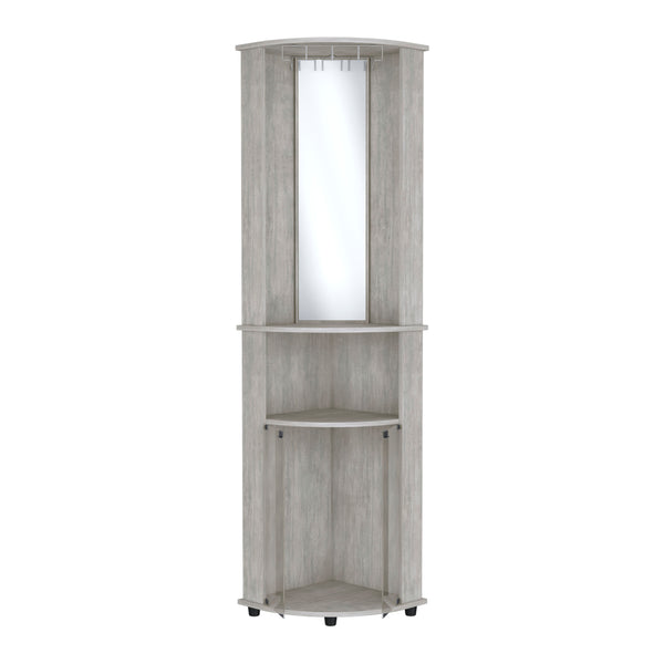 English Elm Nashville Corner Bar Cabinet with Wine Glass Rack, Mirrored Back, Three-Tier Shelves & Pine Craftsmanship Gray 42.1 L x 24.8 W x 5.5 H B097P167443