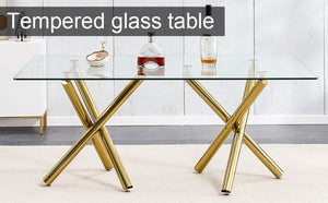 English Elm Modern Tempered Glass Dining Table Seats Six with Sleek Silver Legs for Open Spaces W1151S03727