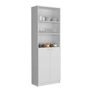 English Elm Vinton White 2-Door Bookcase with 3 Upper Open Shelves, Enclosed Lower Storage, Pine Finish B097P167424
