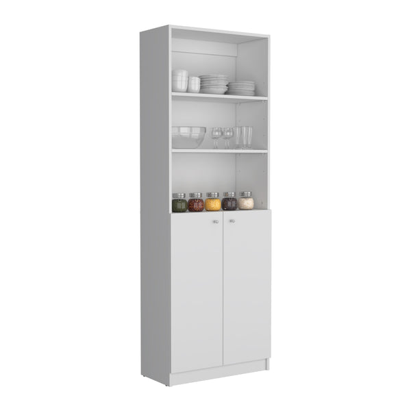 English Elm Vinton White 2-Door Bookcase with 3 Upper Open Shelves, Enclosed Lower Storage, Pine Finish B097P167424