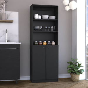 English Elm Vinton Pine 2-Door Bookcase with 3 Upper Open Shelves & Hidden Lower Storage, Black Finish B097P167423