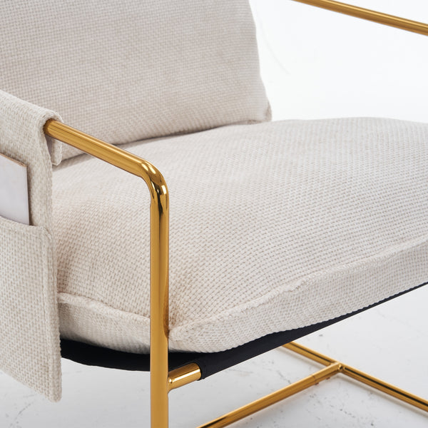 English Elm 2 Upholstered Hanging Armchair with Gold-Plated Frame, Crushed Foam Comfort, Sturdy 350 lb Support Beige W1901P147316