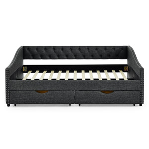 English Elm Full Size Daybed With Drawers - Elegant Tufted Sofa Bed, Copper Nail Trim & Space-Saving Design W1413S00032