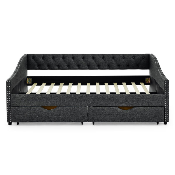 English Elm Full Size Daybed With Drawers - Elegant Tufted Sofa Bed, Copper Nail Trim & Space-Saving Design W1413S00032