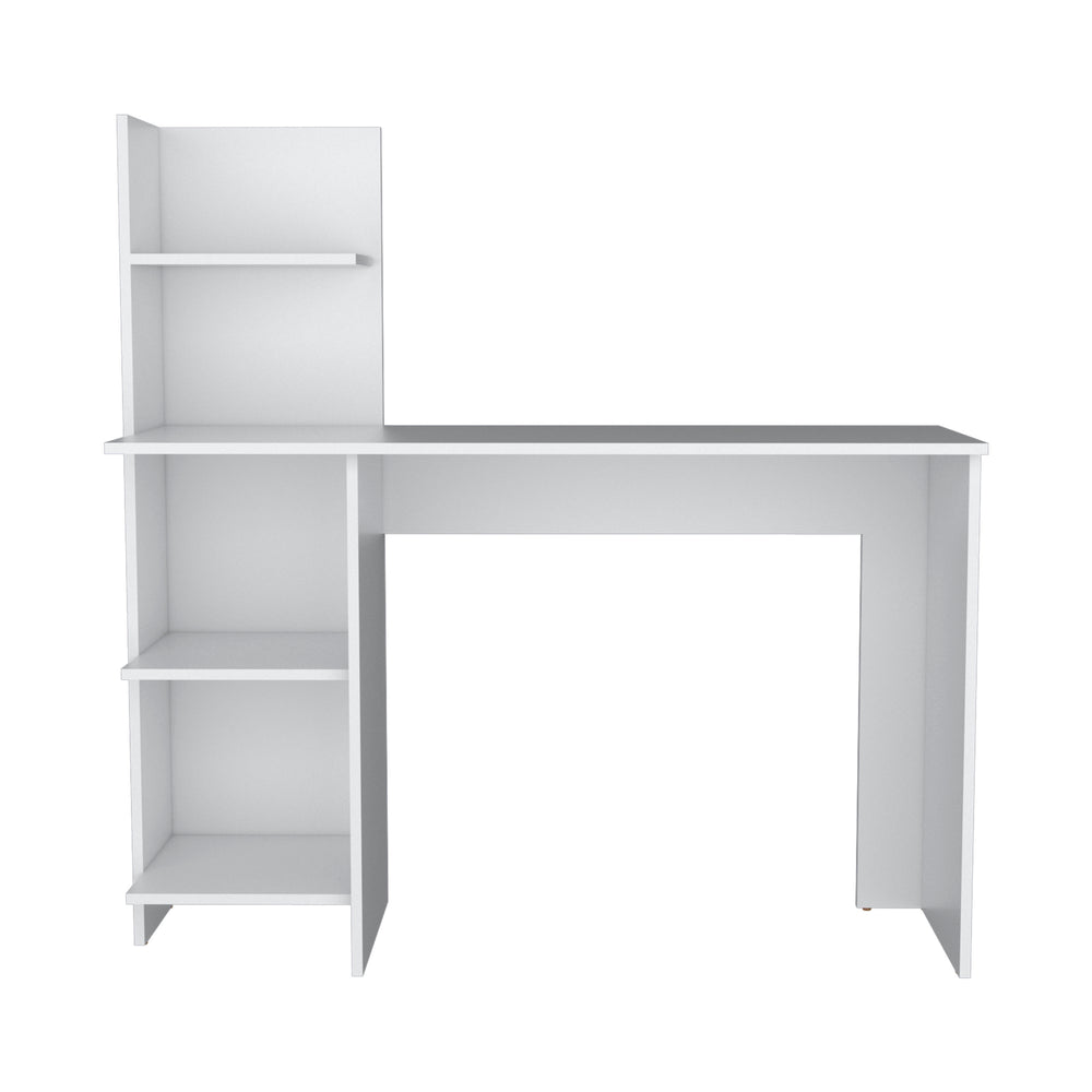 English Elm Writing Desk with Four Shelves in White Pine – 47" Wide Compact Modern Workstation for Monitors and Laptops B097P167448