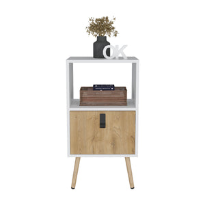 English Elm Tall Nightstand MWM9901 29"H White+Walnut – Modern Pine MDF Nightstand with Drawer, Open Shelf, Durable Finish B097P167469
