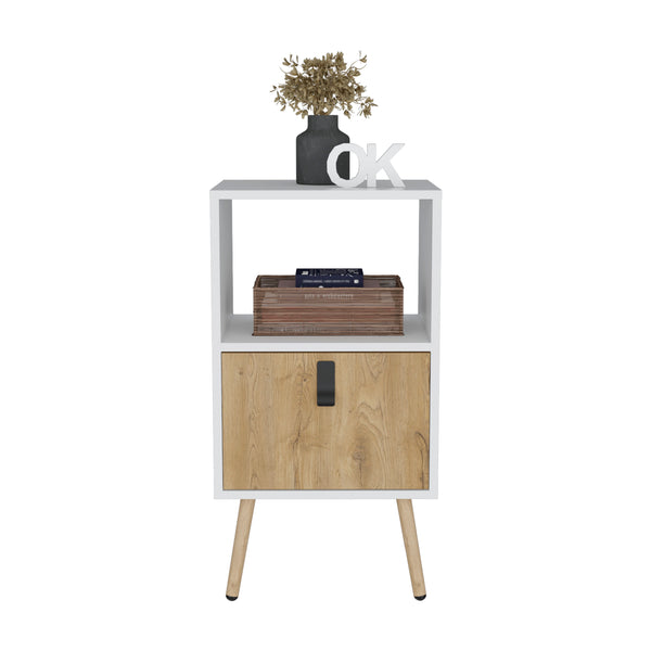 English Elm Tall Nightstand MWM9901 29"H White+Walnut – Modern Pine MDF Nightstand with Drawer, Open Shelf, Durable Finish B097P167469