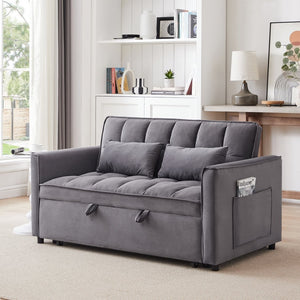 English Elm 55.1-inch Convertible Velvet Futon Sofa Bed with Storage and Adjustable Iron Frame W2564P445797