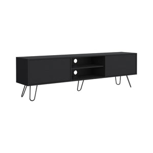 English Elm Waco TV Rack with Hairpin Legs and Cable Management, Spacious Top for 55" TVs, Two Drawers Black 75.1 L x 18.8 W x 4.7 H B097P167461