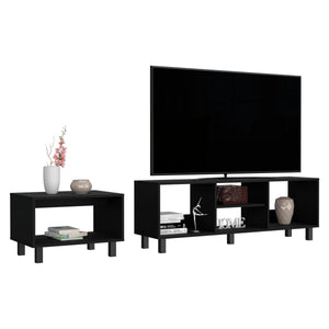 English Elm Carter Streamlined 2-Piece Living Room Set with TV Stand & Coffee Table, Black Pine, Steel Legs B097P167460