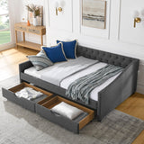 Hearth and Haven Full Size Daybed with Drawers Upholstered Tufted Sofa Bed, with Button On Back and Copper Nail On Waved Shape Arms(80.5''X55.5''X27.5'') W1413S00032