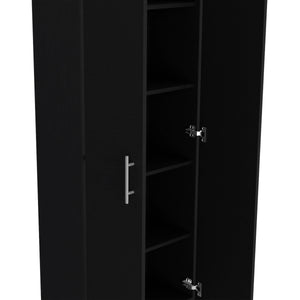 English Elm Pantry Teller 67" H Pine Cabinet with Five Shelves and Two Doors for Stylish, Durable Storage Black 73.2 L x 16.5 W x 5.5 H B097P167450