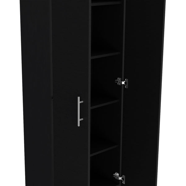 English Elm Pantry Teller 67" H Pine Cabinet with Five Shelves and Two Doors for Stylish, Durable Storage Black 73.2 L x 16.5 W x 5.5 H B097P167450