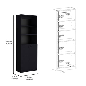 English Elm Vinton Pine 2-Door Bookcase with 3 Upper Open Shelves & Hidden Lower Storage, Black Finish B097P167423